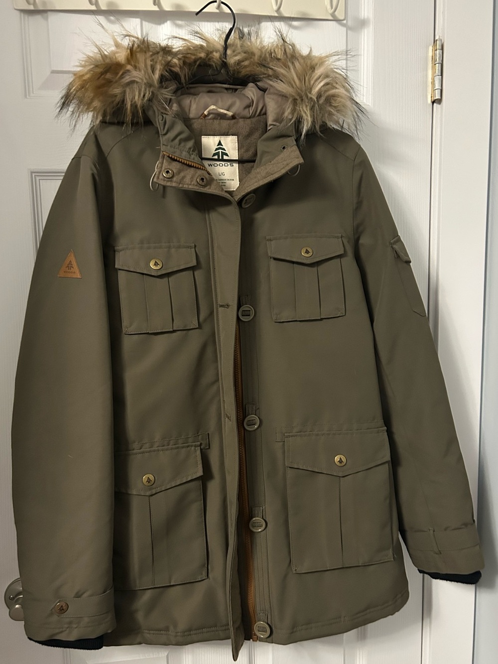 Woods Laila Women's Olive Ski Parka with Faux-Fur Hood